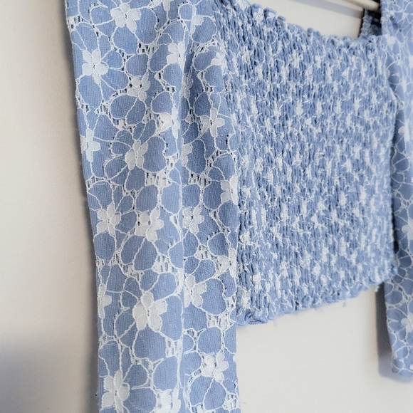 Fashion Nova Baby Blue Smocked Eyelet Top - Picture 3 of 3